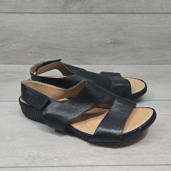 Naturalizer Women Yessica N5 Contour Black Leather Sandals Wedge Shoes Sz 8M - Picture 1 of 12